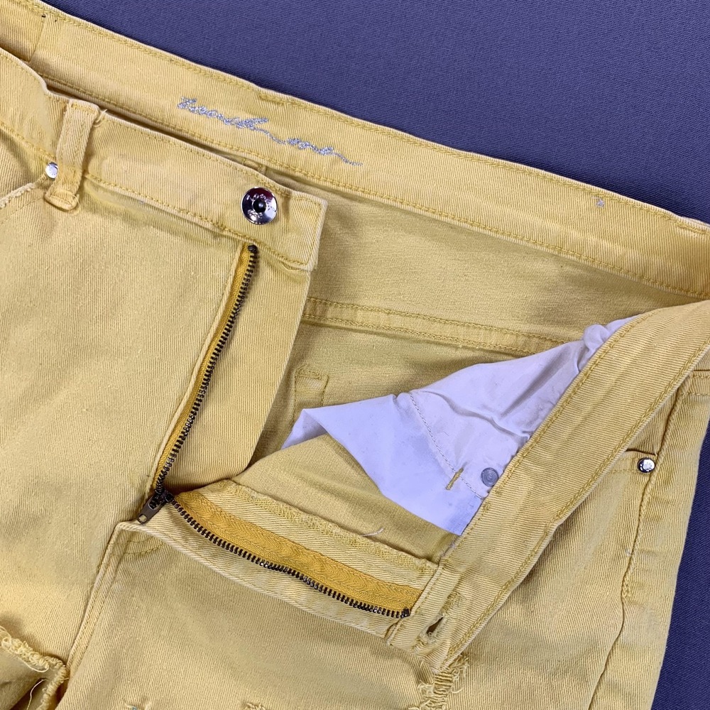 Shorts Womens 18 Yellow Denim Jean Distressed Cutoff Frayed Hem Stretch Touch Me